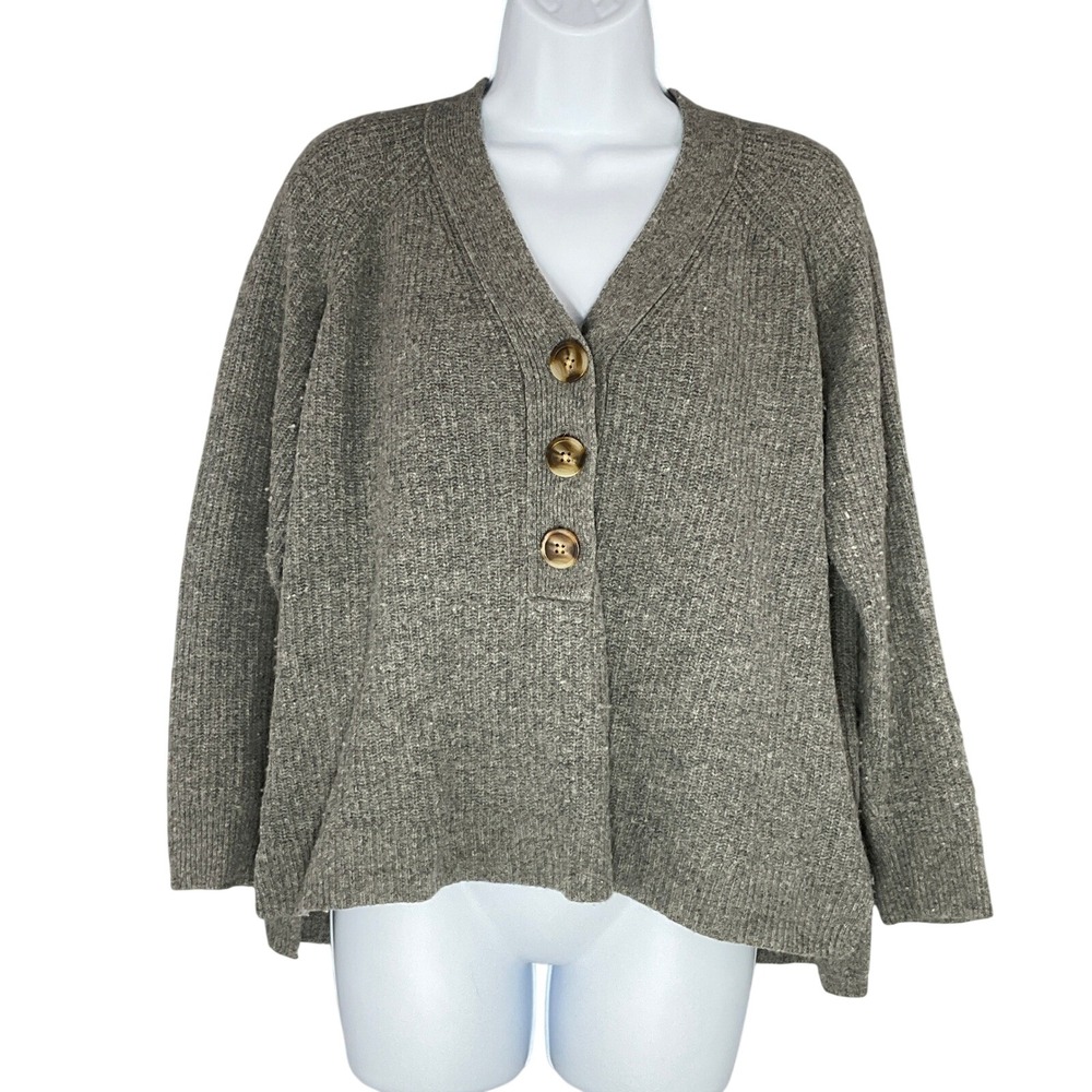 Madewell Sweater Womens Sz M Button Front V Neck Merino Wool Blend Knit Boxy